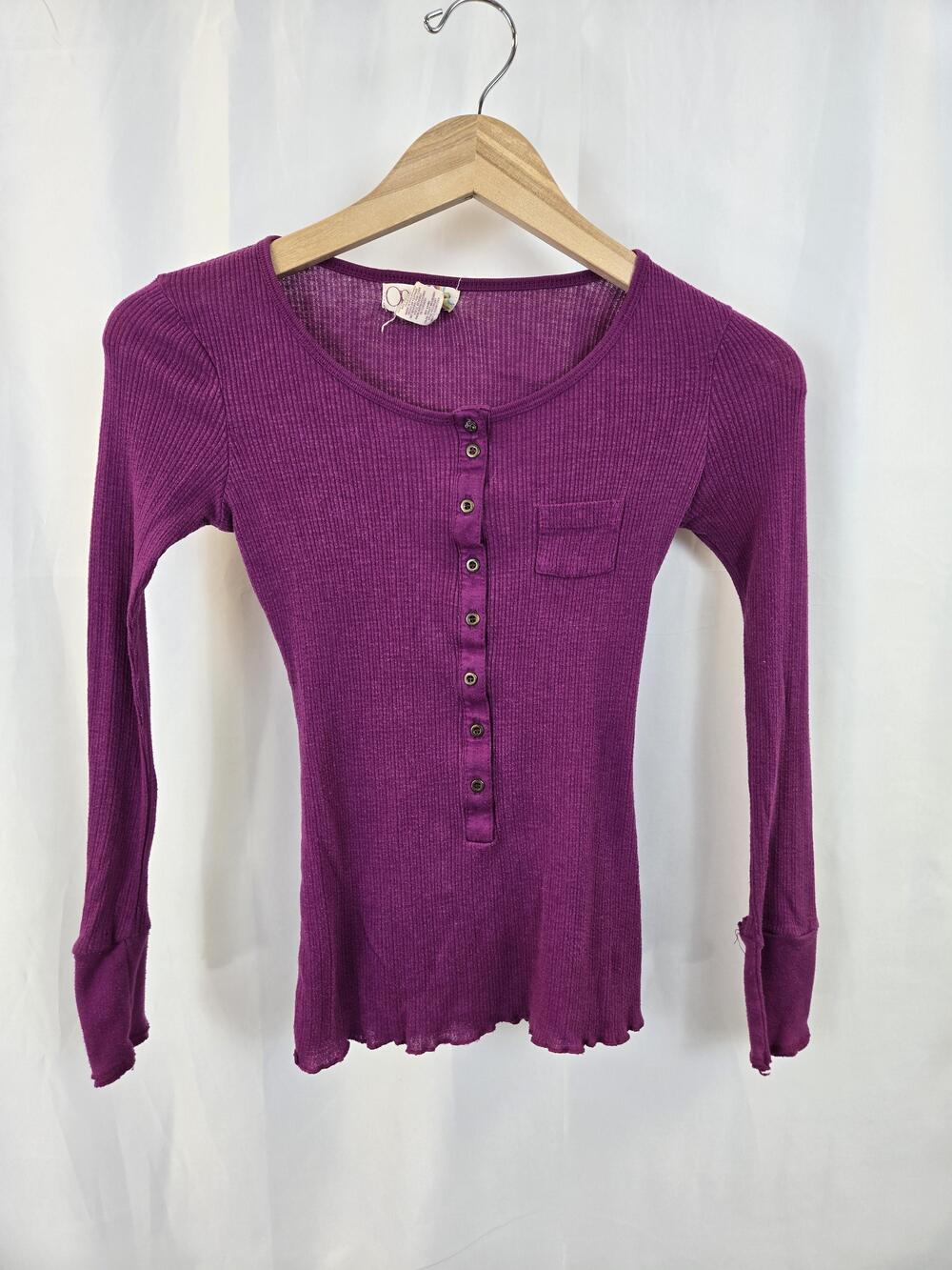 Op Shirt Juniors XS Purple Long Sleeve Henley Ribbed Stretch Tee Top Basic